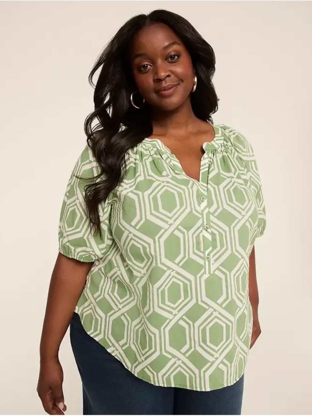 Lane Bryant Light Green Geometric Henley Blouse Size 16 NWT